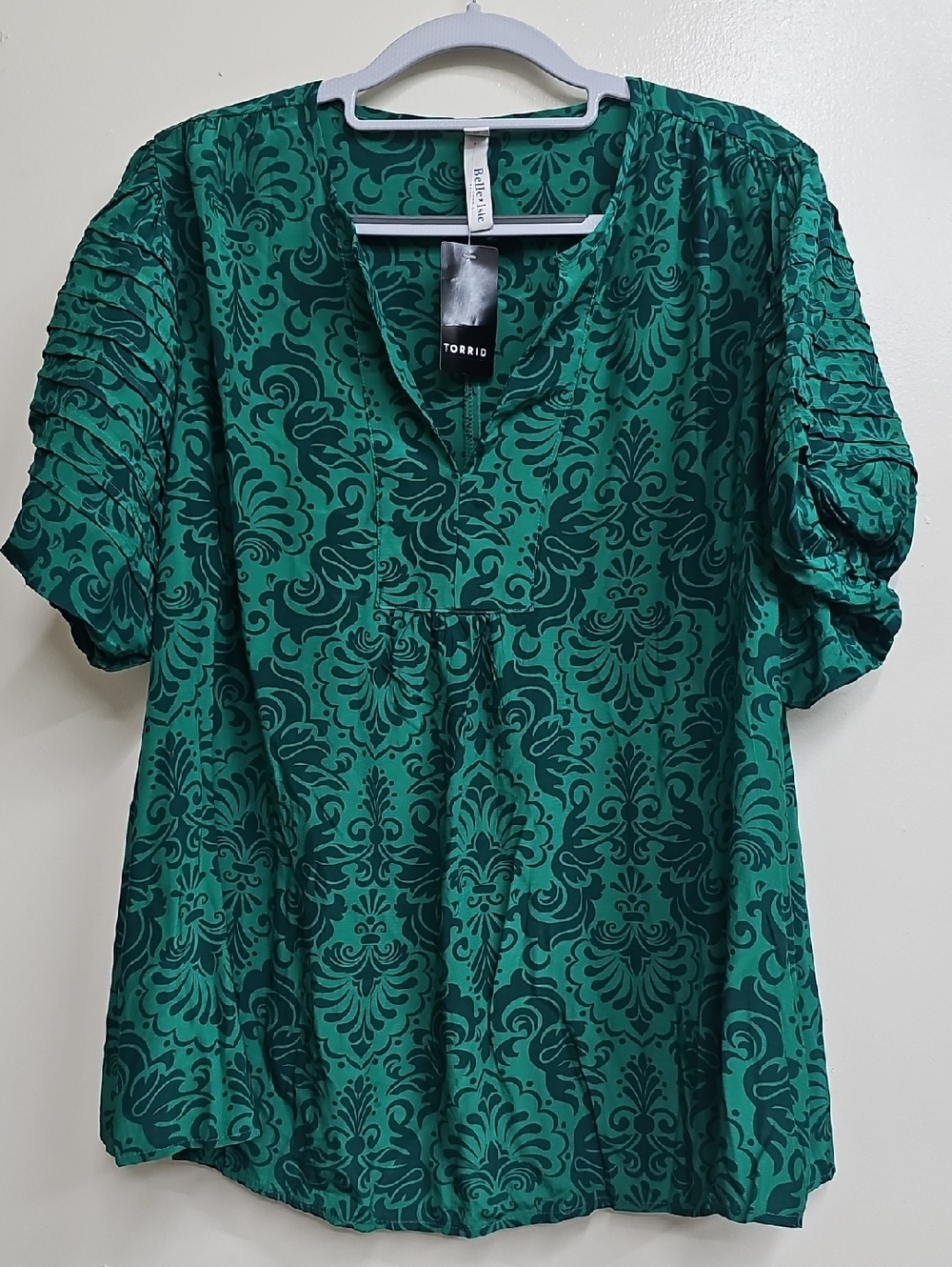 Torrid Belle Isle NWT Damask Emerald Marine Green Women's Blouse - Picture 2 of 6